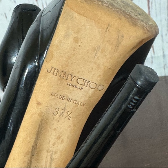 Jimmy Choo Black Patent Leather almond toe 1” Platfrom 6”Heels 37.5 (7)  GUC - Picture 17 of 17